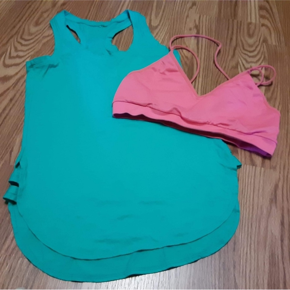 Fabletics Teal Tank Top and Pink Sports Bra Set